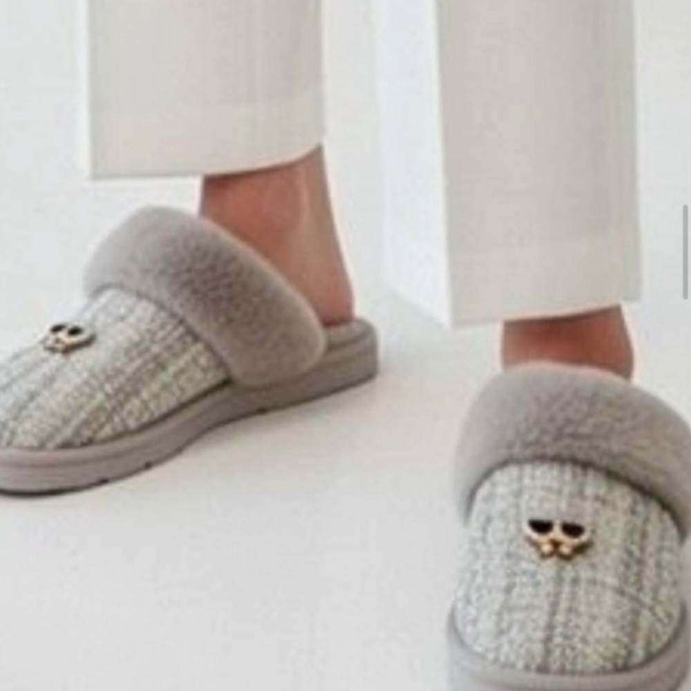 Karl Lagerfeld Paris Faux Fur Sequin Platform Slippers With Charm